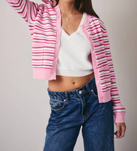 Sunday Edition - Button Up Stripe Sweater Top