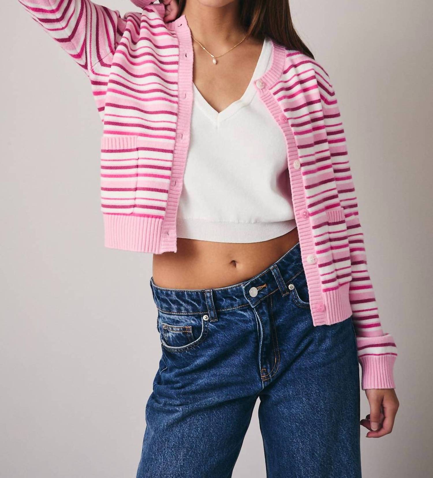 Sunday Edition - Button Up Stripe Sweater Top