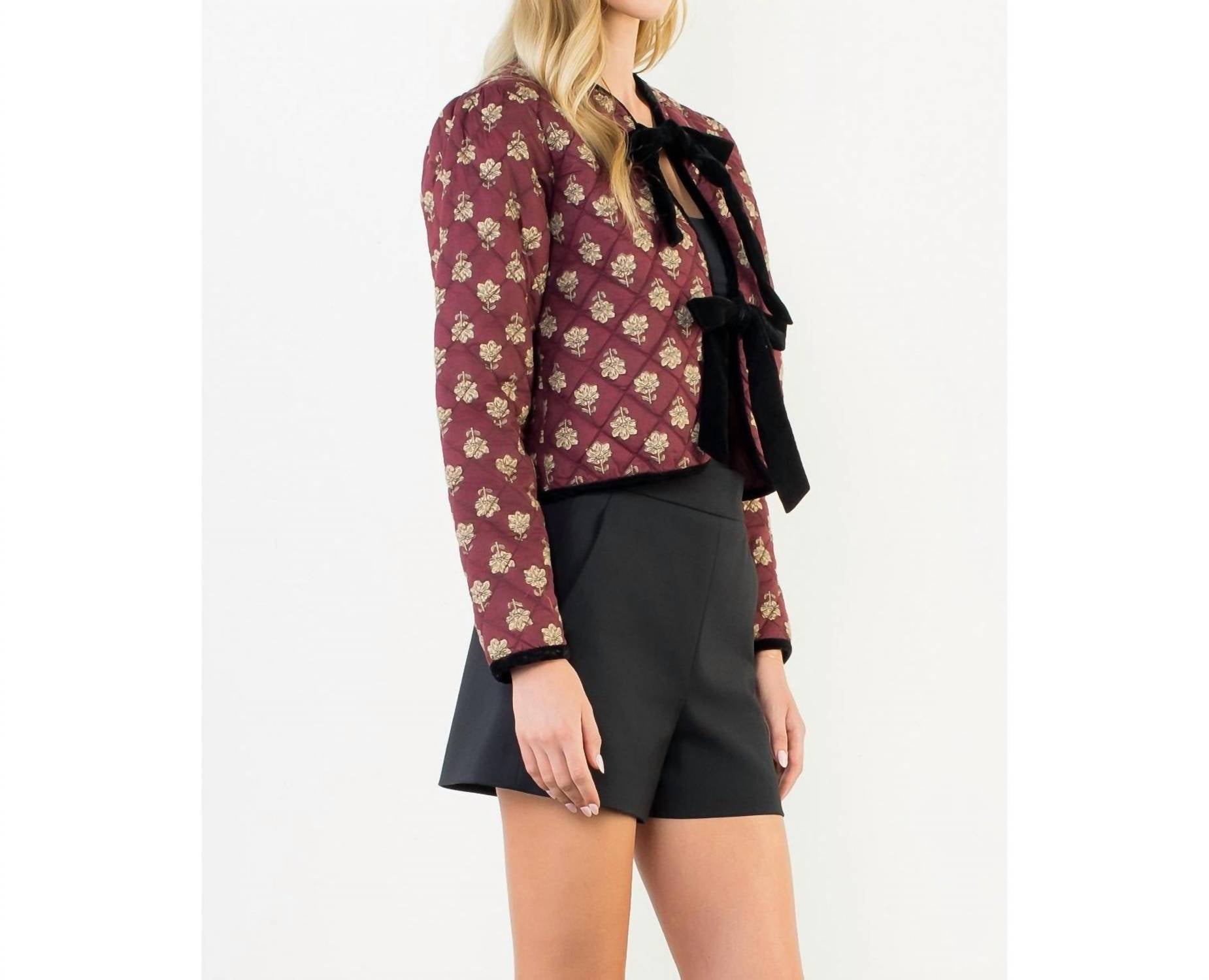 Thml - Velvet Bow Floral Quilted Jacket