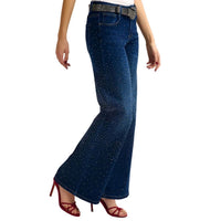 Q2 - Wide Leg Denim Jeans With Rhinestone Details