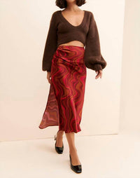for Love & Lemons Eleanor Midi Skirt in red multi - women's skirt