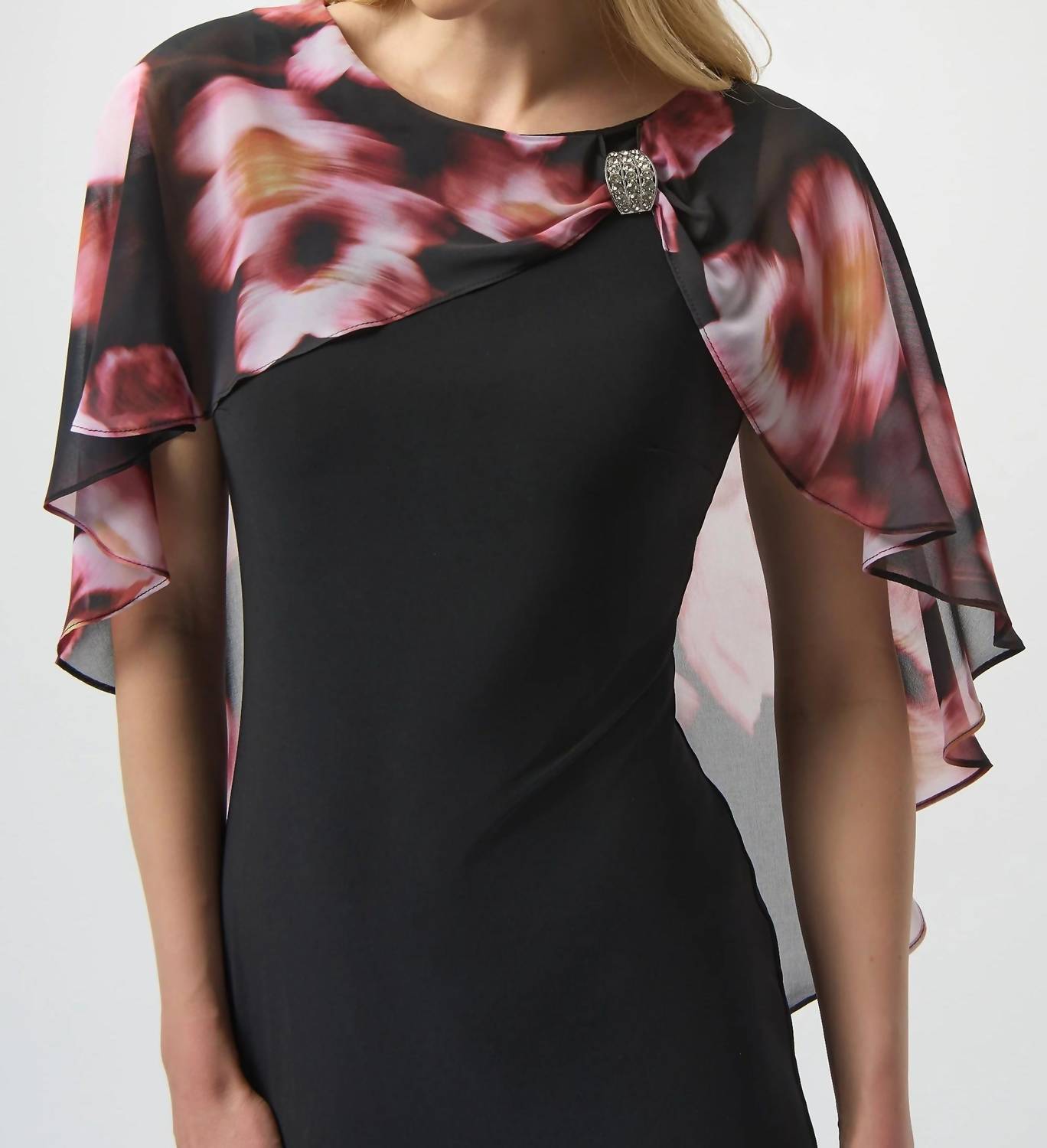 Joseph Ribkoff - Floral Chiffon Cape Overlay Dress