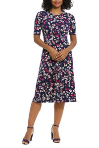 London Times - Floral Print A Line Midi Dress