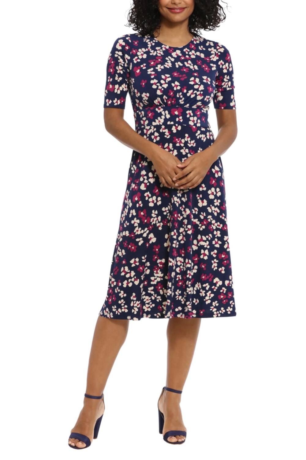 London Times - Floral Print A Line Midi Dress