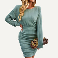 The Moment Collection - Flirty Textured Round Neck Long Sleeve Bodycon Mini Dress