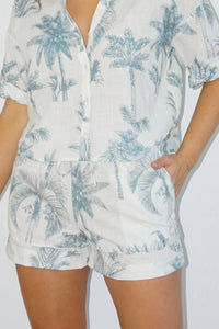 NIBI MTK Polly Cotton Slub Short in faded teal palms - women's shorts
