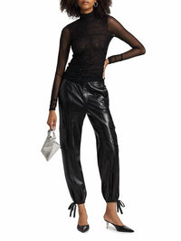 cinq a sept Heatset Shirred Mesh Turtleneck Top in black silver - women's sweater - view 4