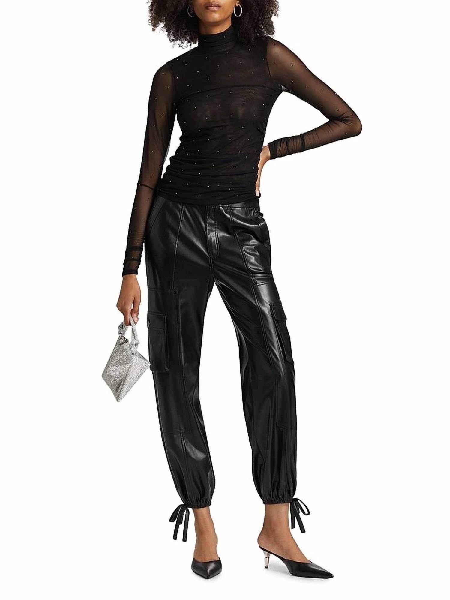 cinq a sept Heatset Shirred Mesh Turtleneck Top in black silver - women's sweater - view 4