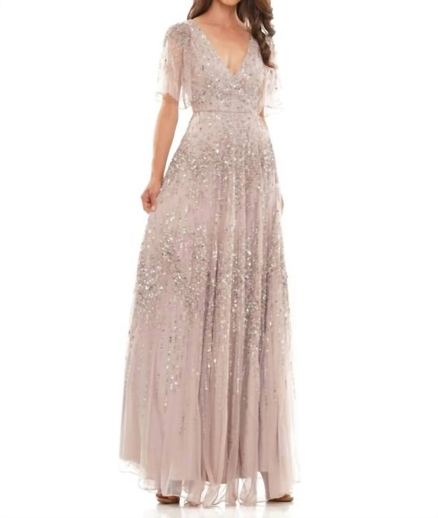Colors Dress - Beaded Flutter Sleeve Gown