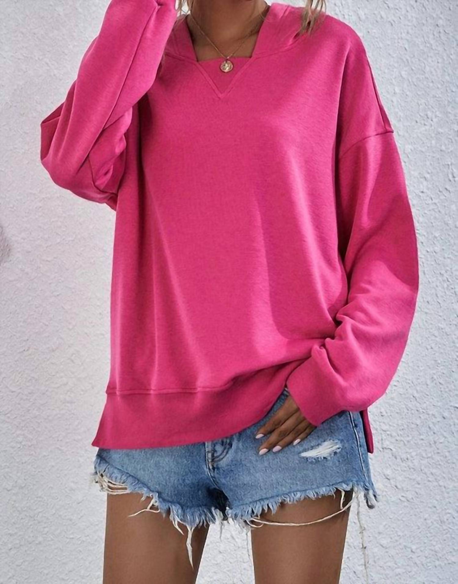 Lily Clothing Fleece Hooded Pullover in hot pink - women's top