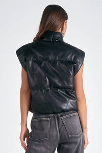 ELAN Faux Leather Vest in black - women's jacket - detail view