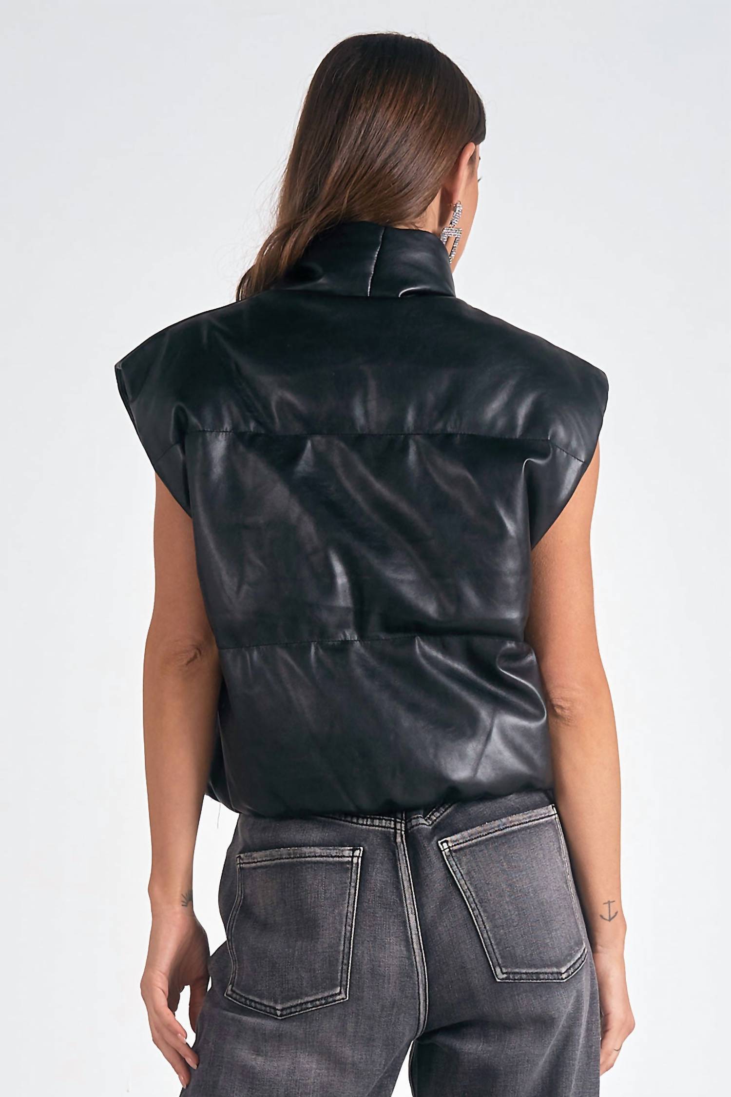 ELAN Faux Leather Vest in black - women's jacket - detail view