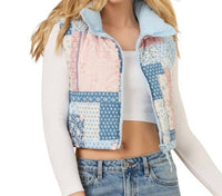 Sundayup - Cropped Floral Print Puffer Vest
