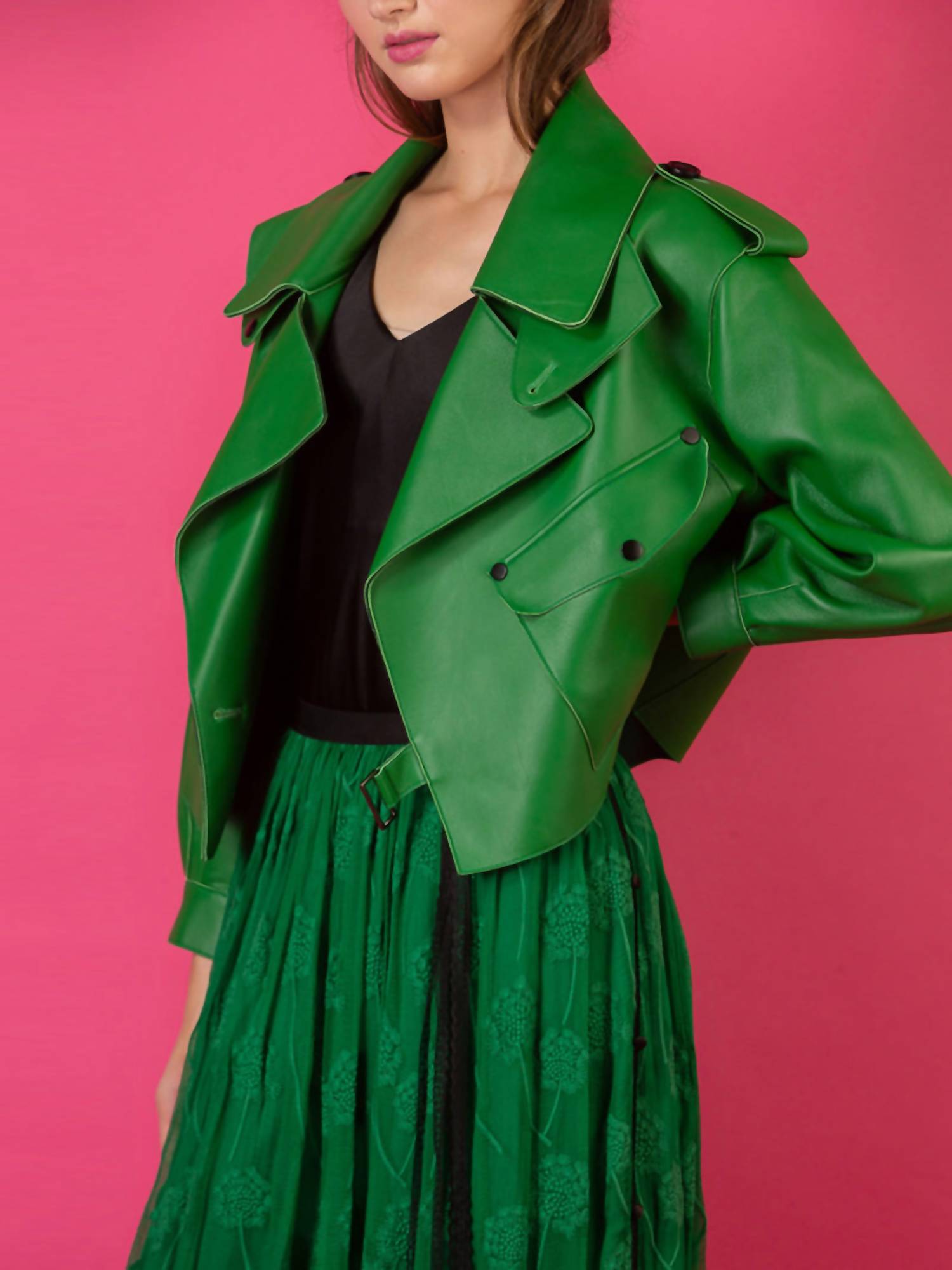 Jessie Liu - Leather Oversized Moto Jacket