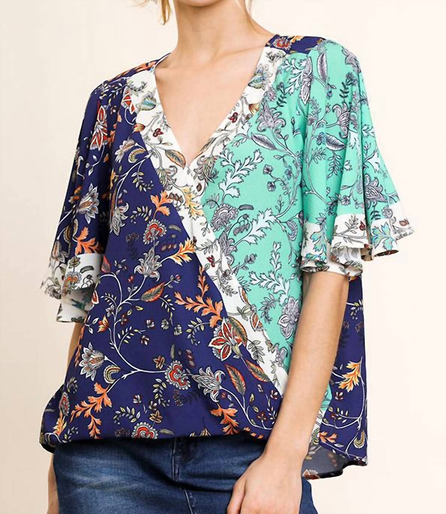 Umgee - Floral Bell Sleeve Crossbody Top