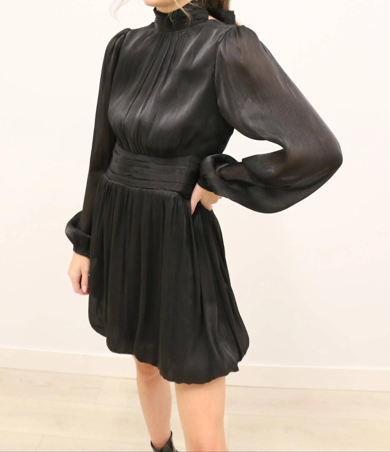 B.Right - Astra Bow Neck Bubble Hem Mini Dress