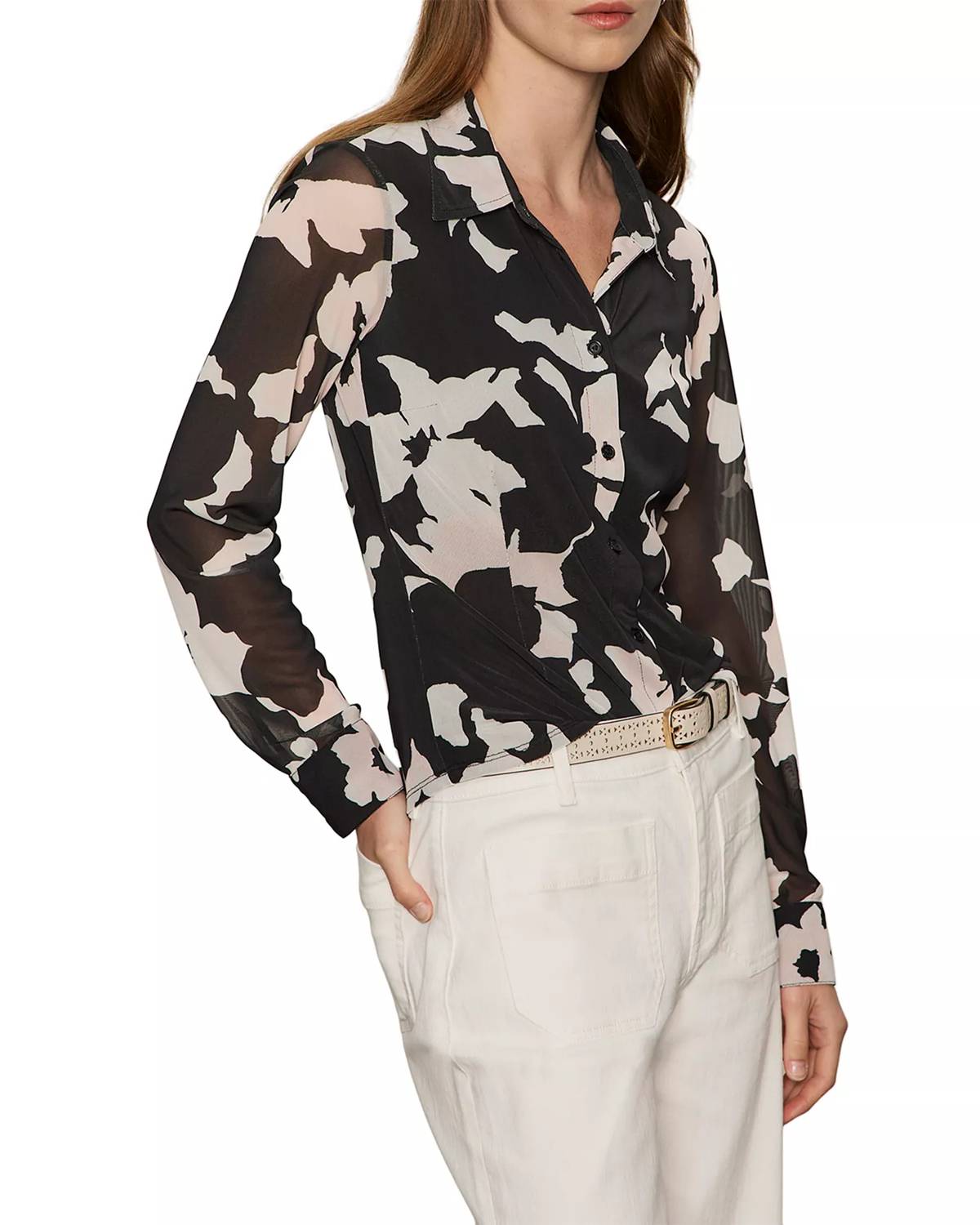 Sanctuary Fitted Mesh Button Down in petal whisper - women's long sleeve top - view 5