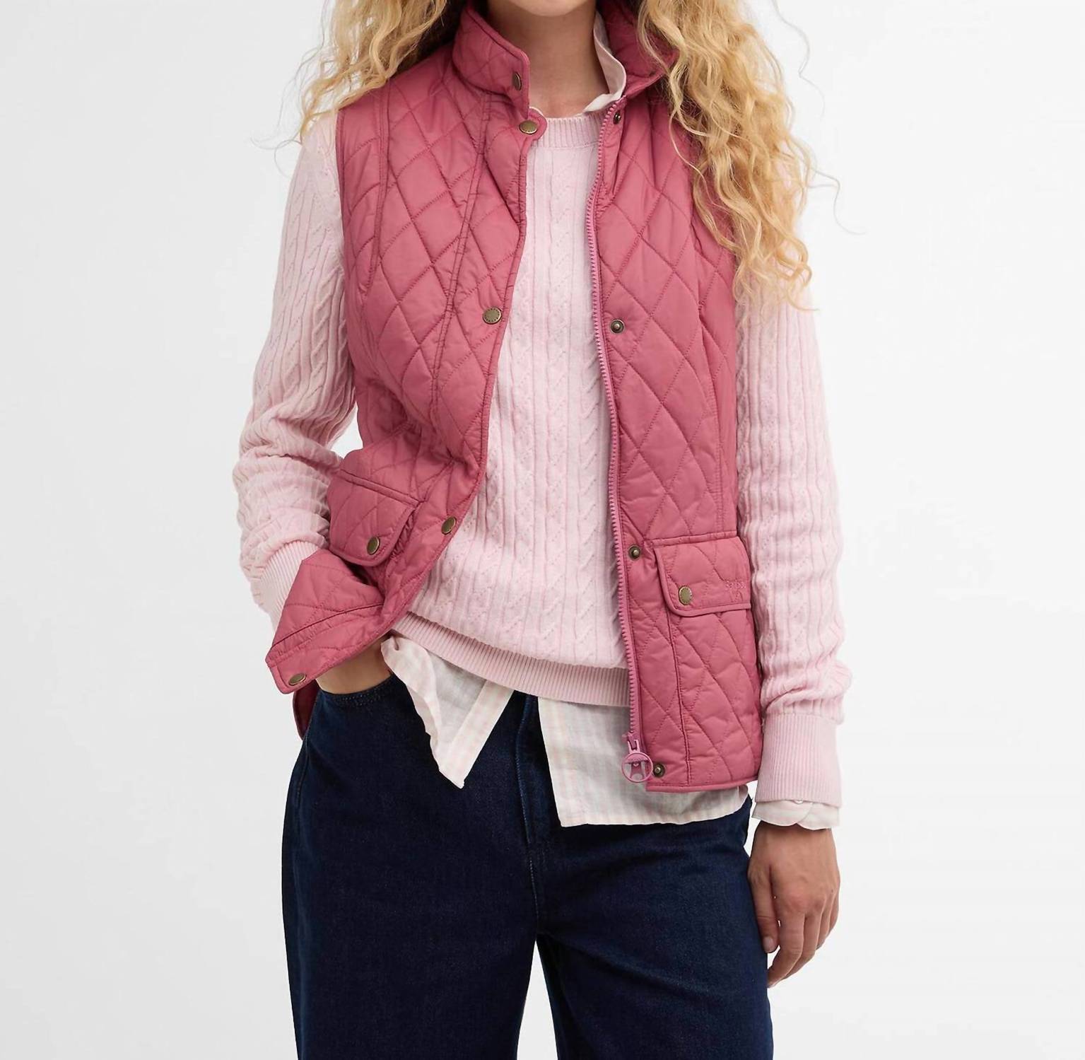 Barbour Women’s Otterburn Gilet in pink - women's jacket - detail view