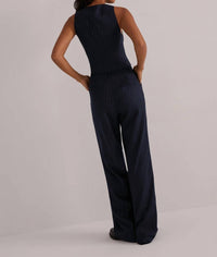 Favorite Daughter Favorite Wide Leg Pants in navy pinstripe - women's pants - alternate view