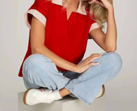 She + Sky - Striped Collar Top