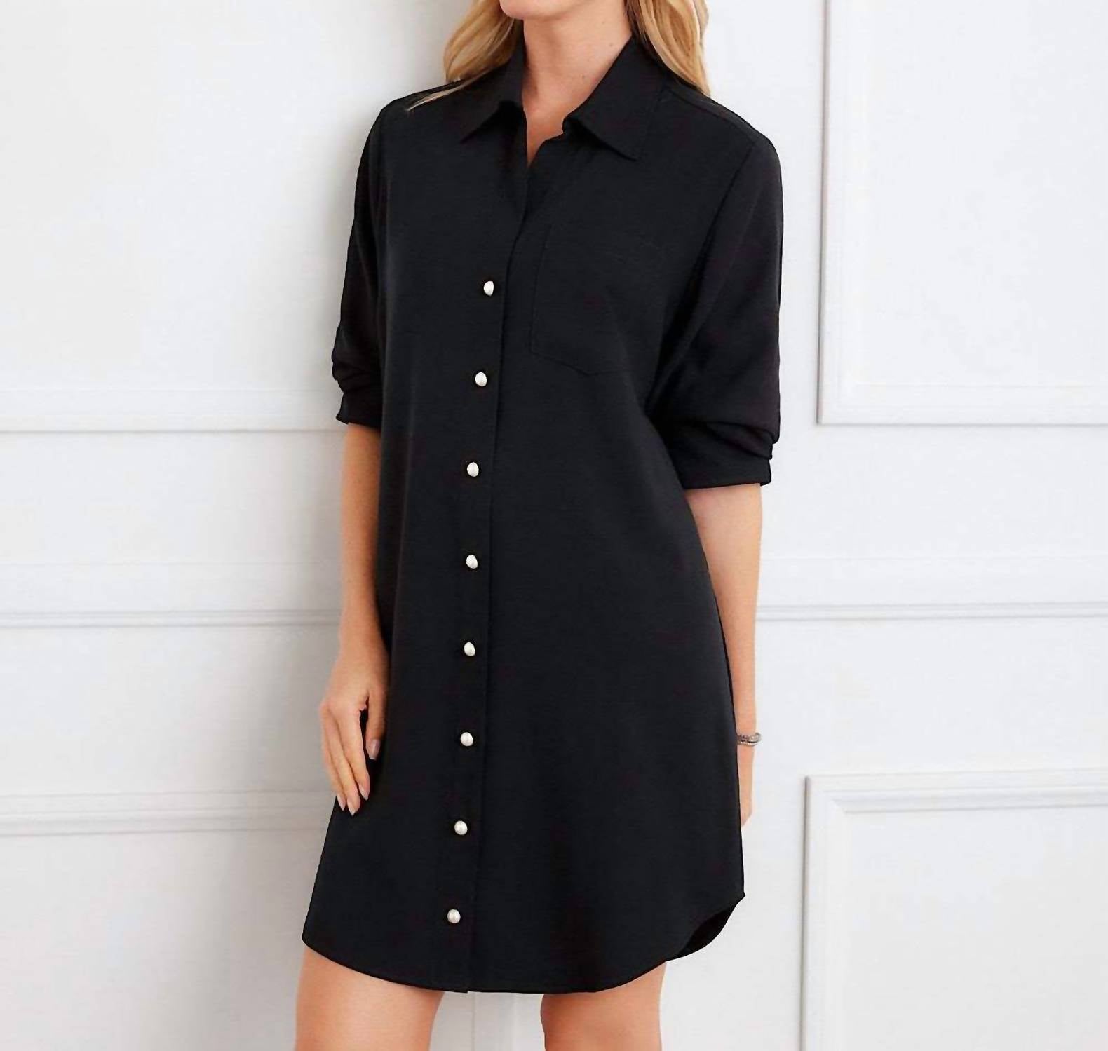 Karen Kane Ruched Sleeve Shirtdress in black - women's dress - view 5