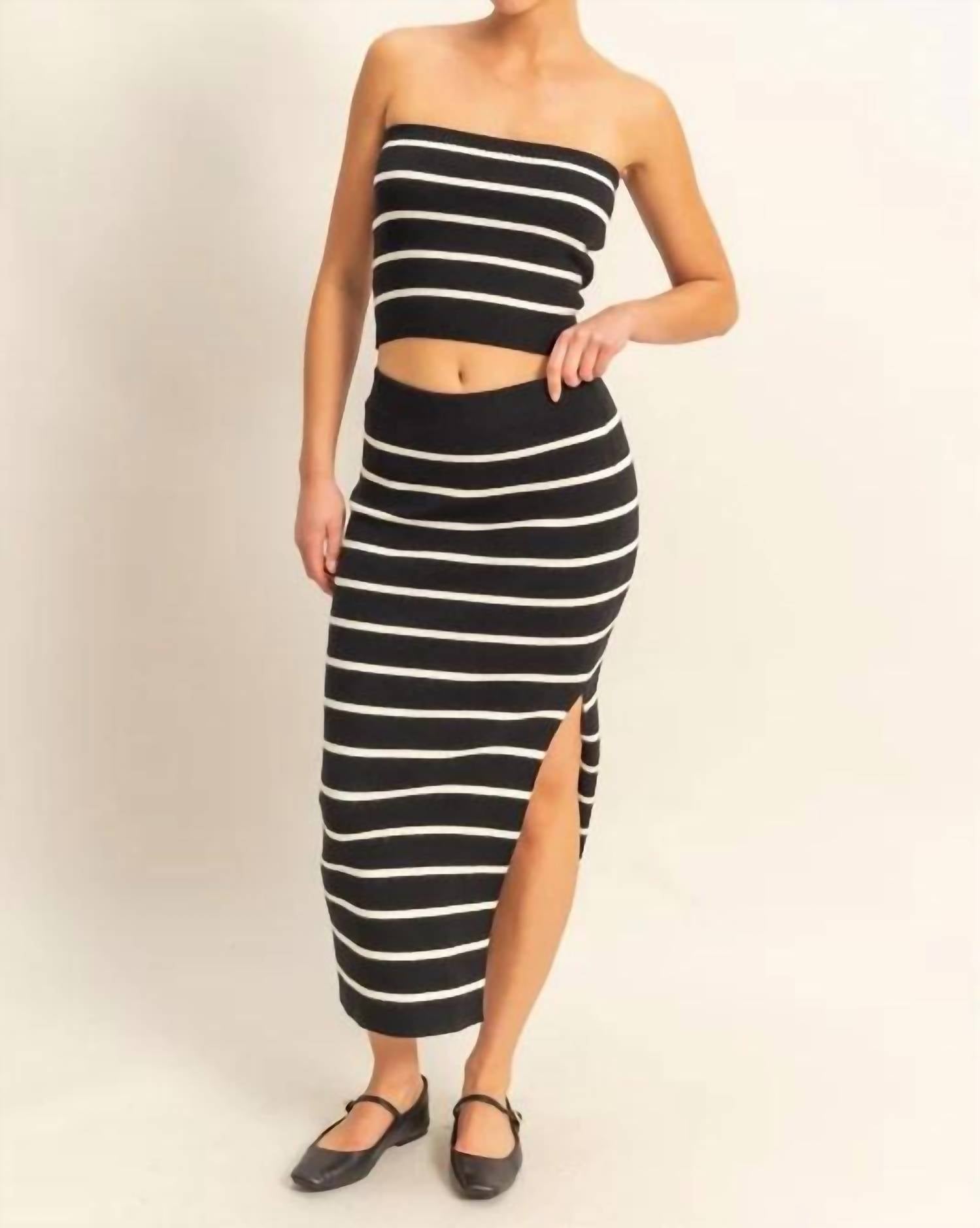 Hyfve - Striped High Waist Bodycon Sweater Skirt