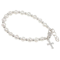 Cherished Moments - Baby Kaitlin Pearl And Sterling Silver Cross Bracelet