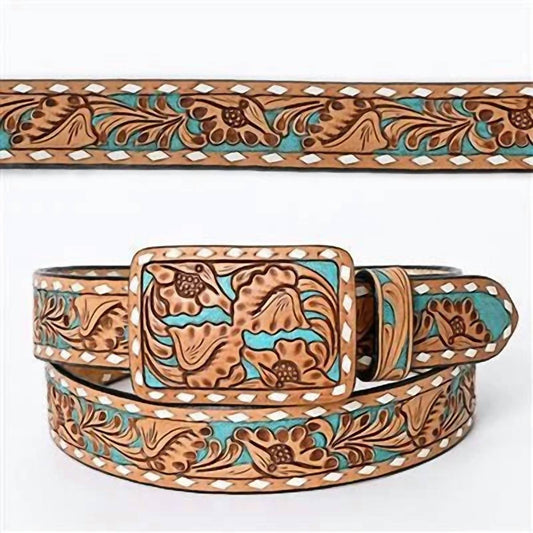 American Darling - Women's Sunflower Tooled Leather Buckle Belt