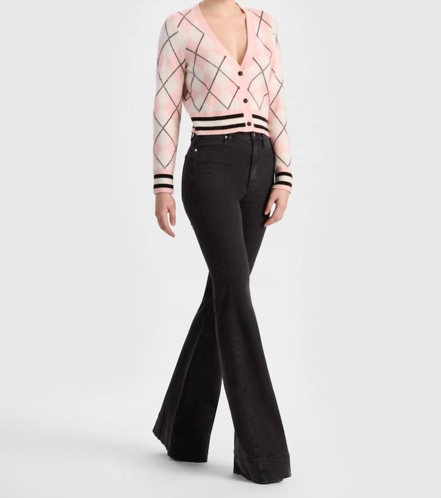 alice + olivia Grace Argyle Cardigan in english rose multi selected - women's cardigan - view 4