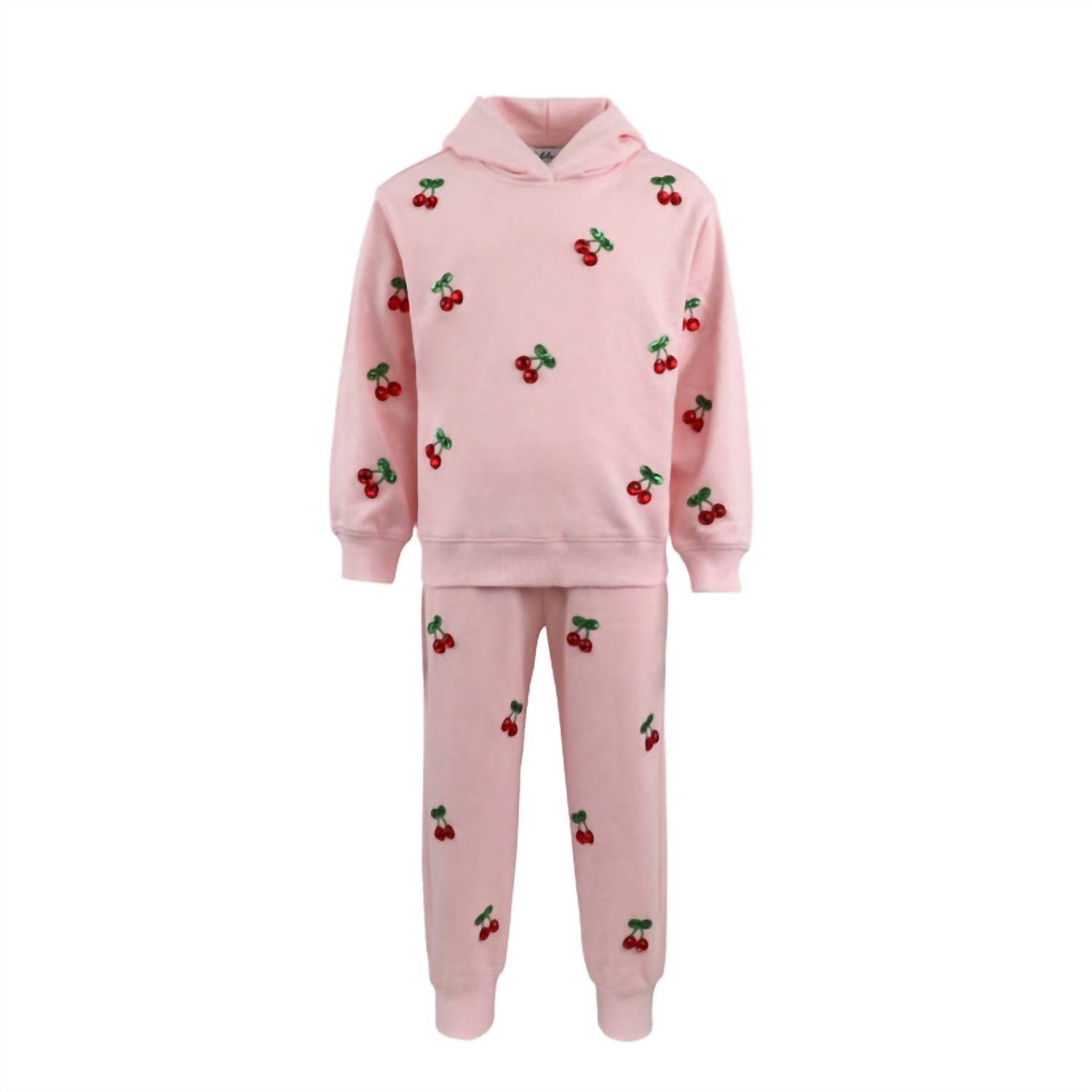 Lola + The Boys Kid's Cherry Berry Joggers Set in pink - item - alternate view