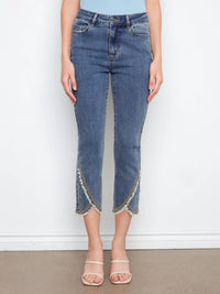 CHARLIE B Slim Leg Tulip Hem Denim With Embroidery in blue - women's jeans
