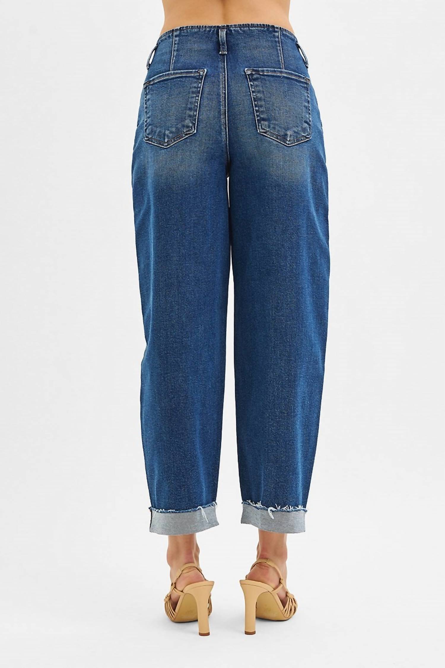 Risen - Front Seam Detail High Rise Barrel Jeans
