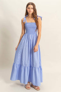Hyfve - Smocked Bodice With Tie Straps Striped Dress