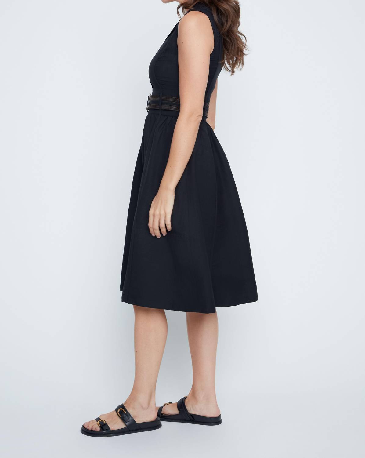 Renuar - Midnight Elegance Belted Linen Midi Dress