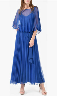 Komarov - KOMAROV Sunburst Pleated Chiffon Blouson MIDI Dress