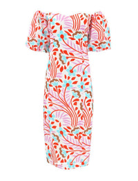 RHODE Karima Off The Shoulder Linen Midi Dress in lago vine print - women's dress - alternate view