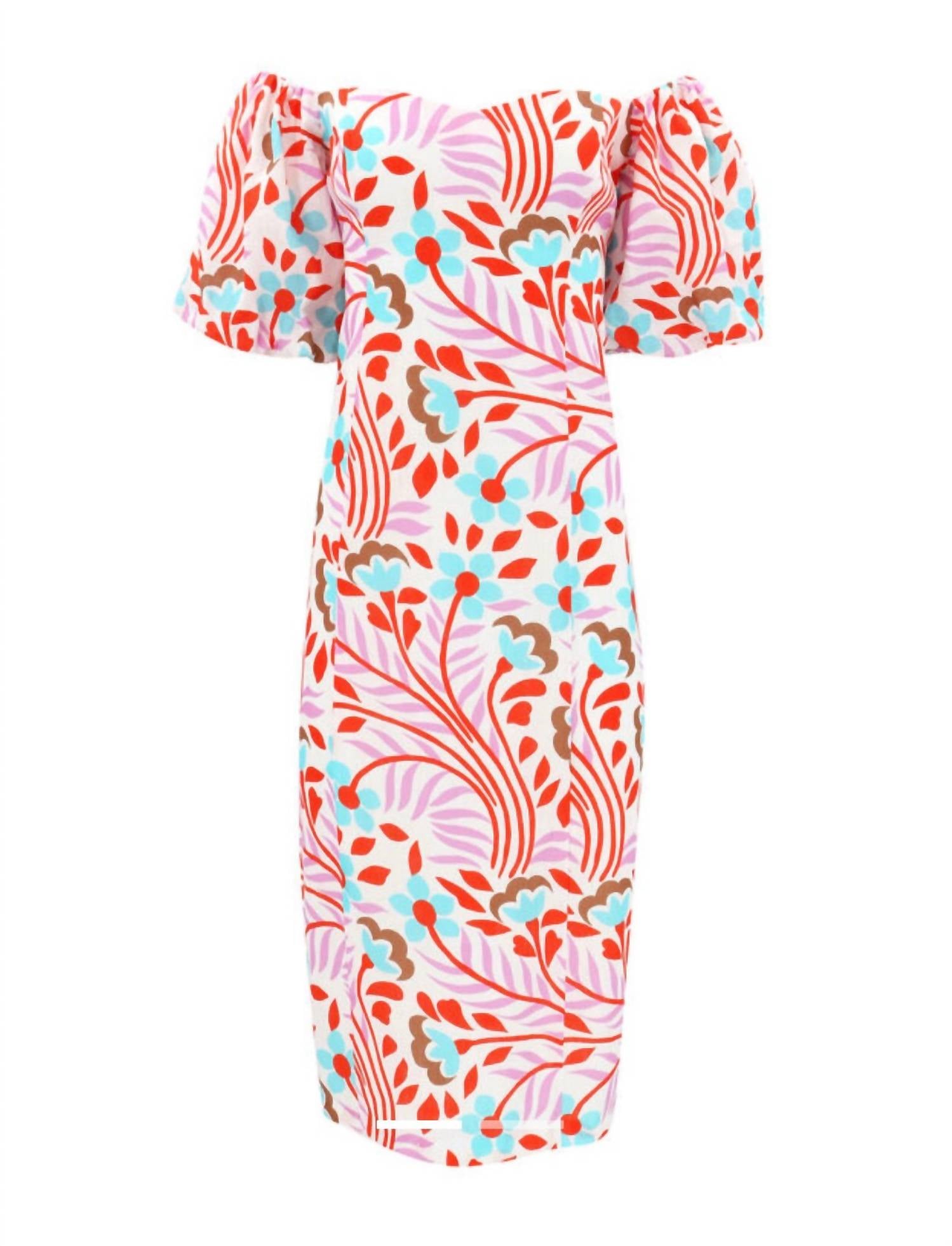 RHODE Karima Off The Shoulder Linen Midi Dress in lago vine print - women's dress - alternate view