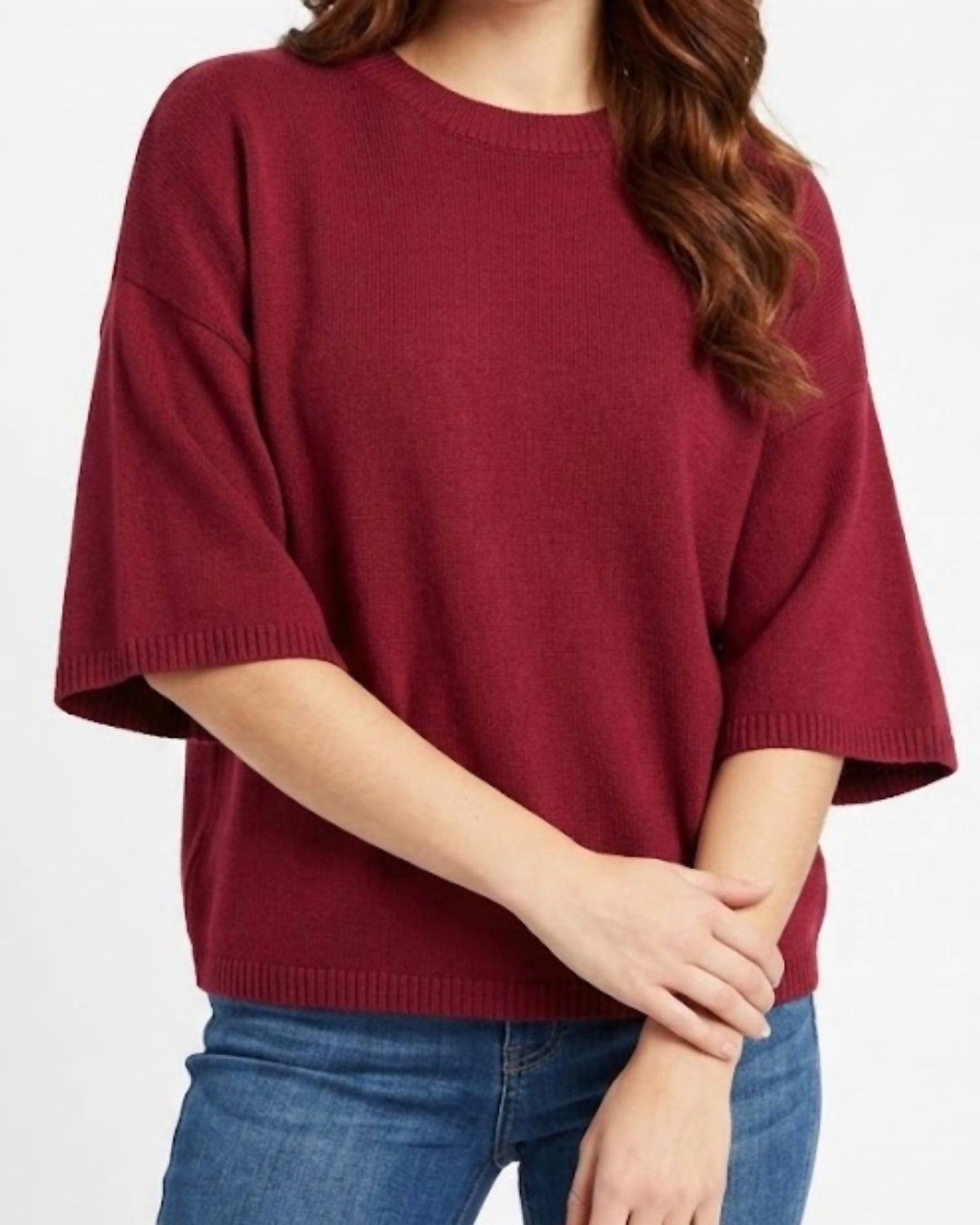 Sewn And Seen - Short Sleeve Relaxed Sweater Top