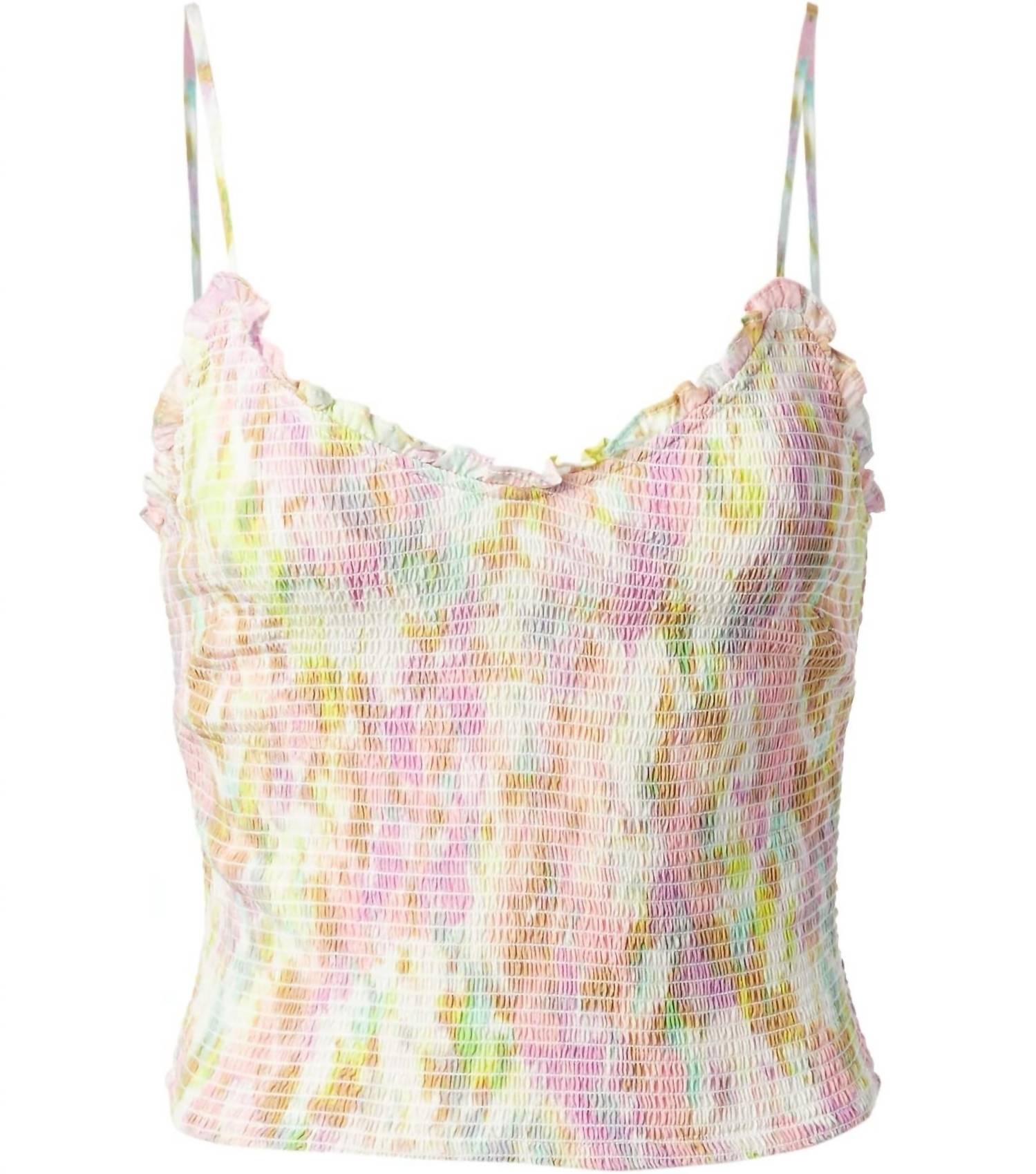 ASTR Mika Top in pink yellow tie dye - women's shirt - detail view