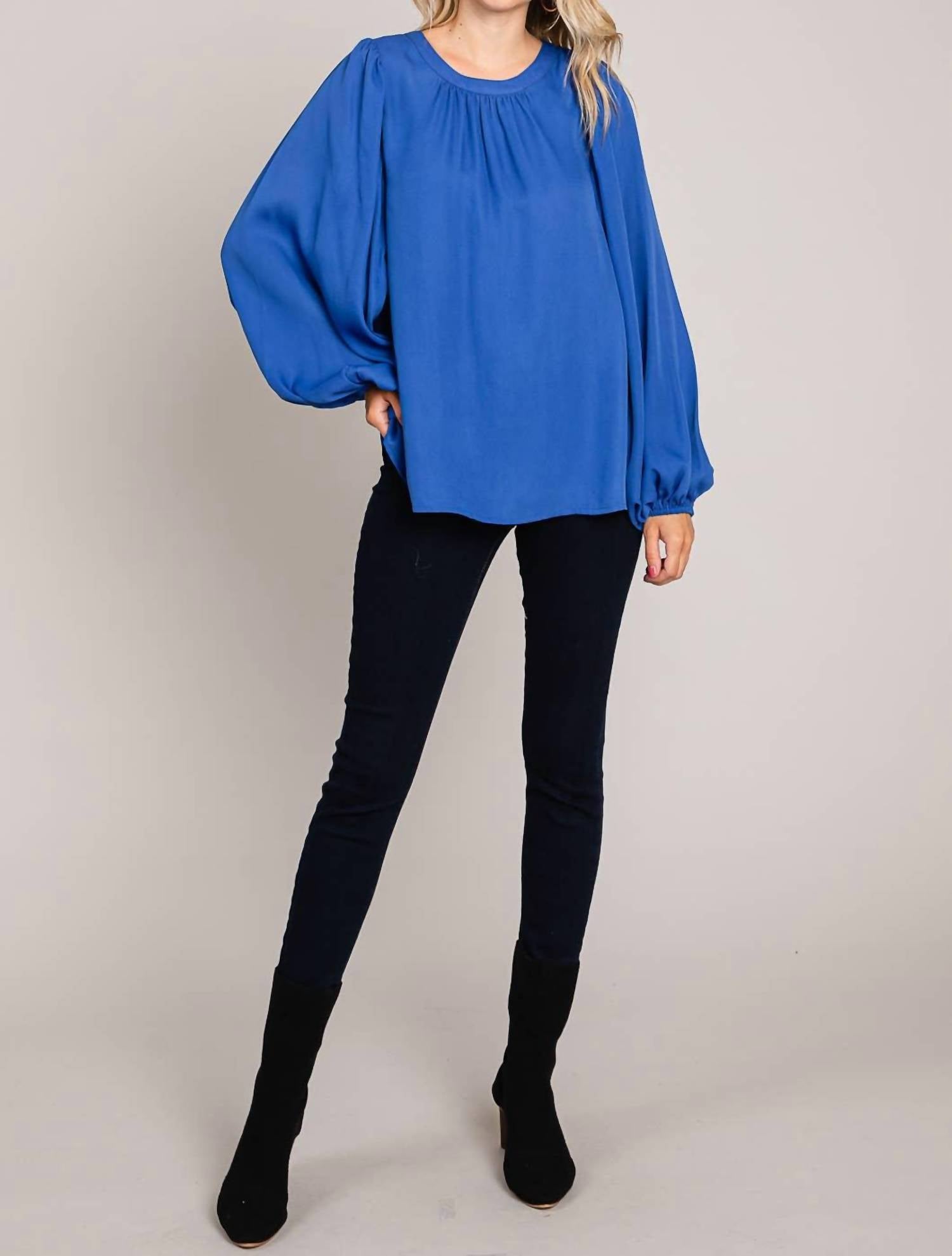 Cotton Bleu - Chic Bubble Sleeve Top