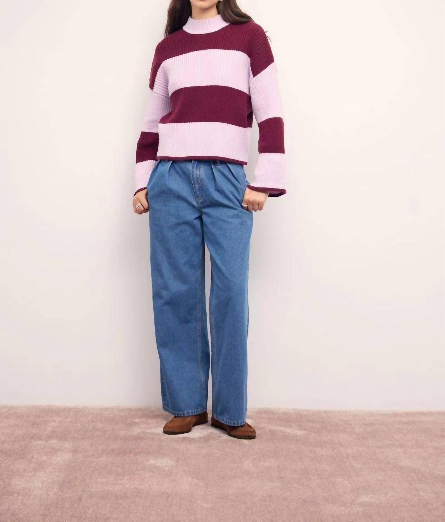 MINKPINK Freja Stripe Chunky Knit Sweater in violet 1 - women's sweater