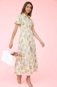 Zoe And Claire - PRINTED PUFF SLEEVE SHIRT DRESS