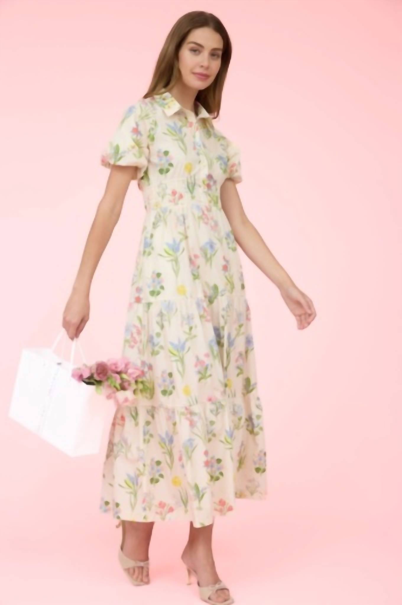 Zoe And Claire - PRINTED PUFF SLEEVE SHIRT DRESS