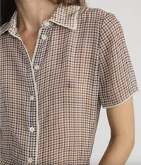 FRAME Houndstooth Collared Top in multi - women's blouse - alternate view
