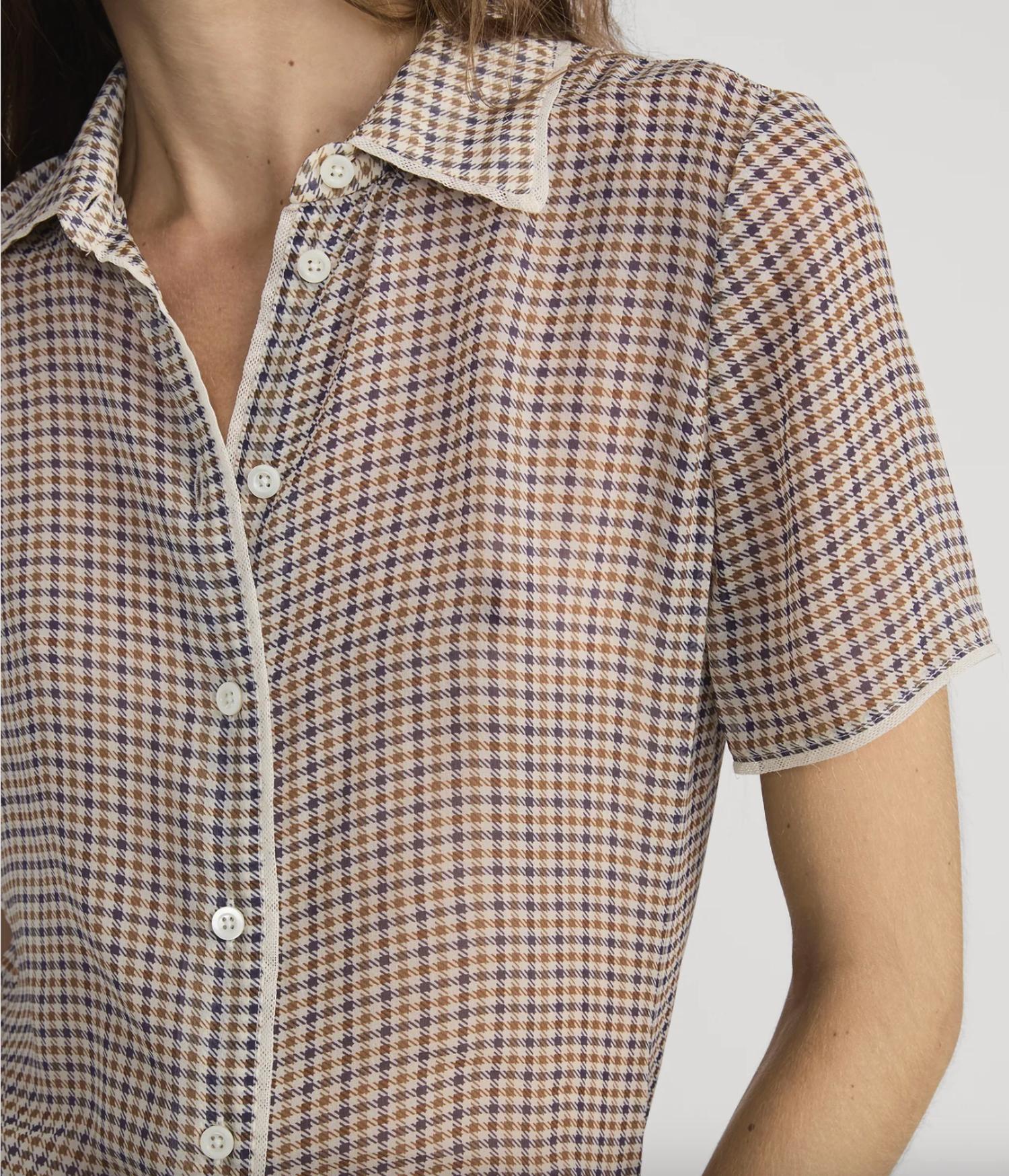 FRAME Houndstooth Collared Top in multi - women's blouse - alternate view