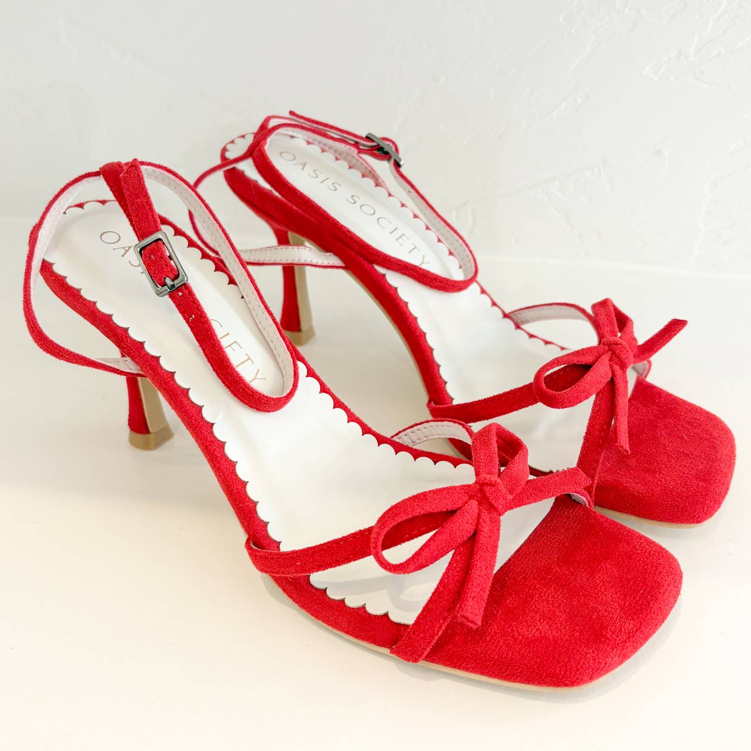 OASIS SOCIETY Women's Sylvie Velvet Bow Heel in red - women's sandal