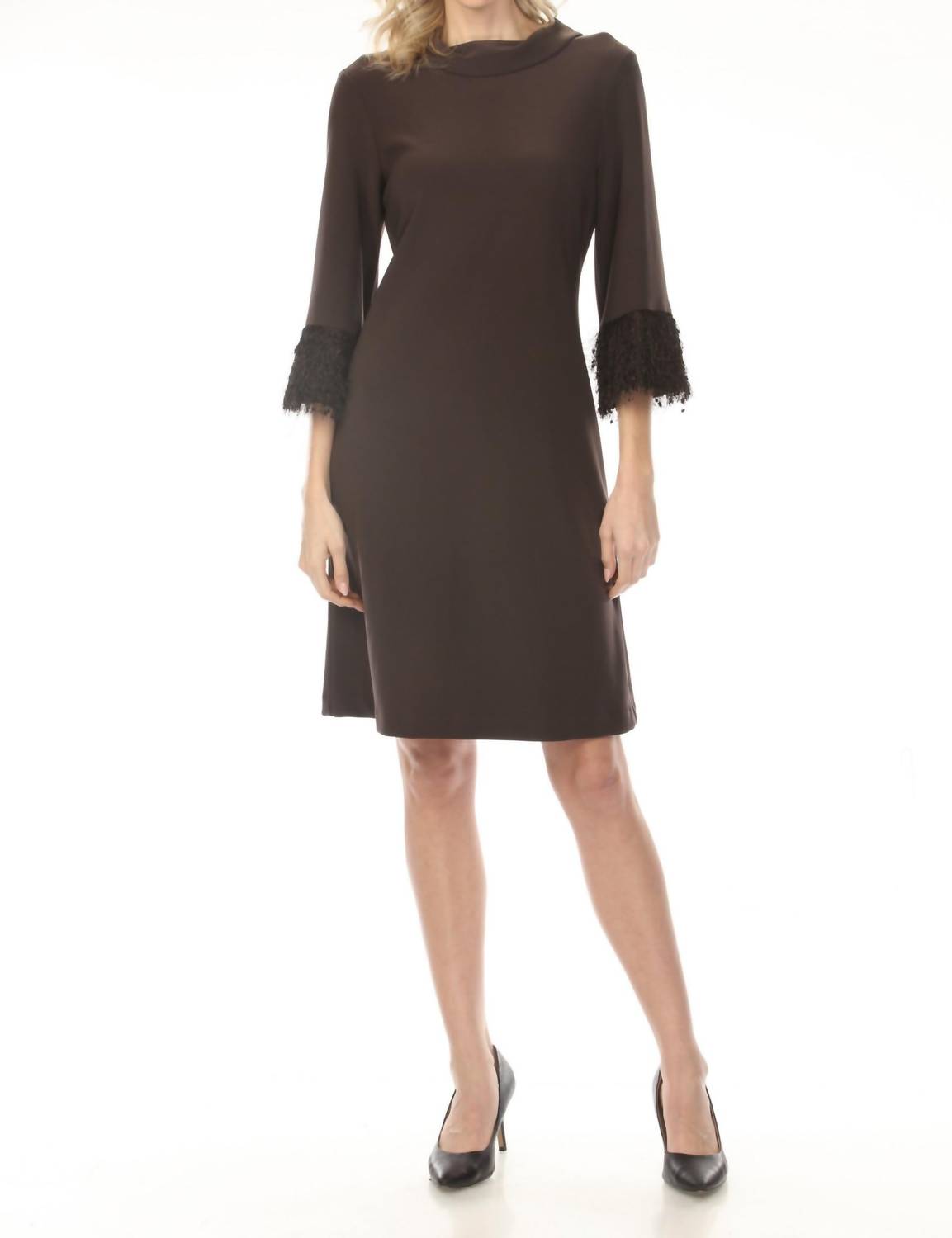 Joseph Ribkoff - Cowl Neck Fringe Cuff Mini Dress