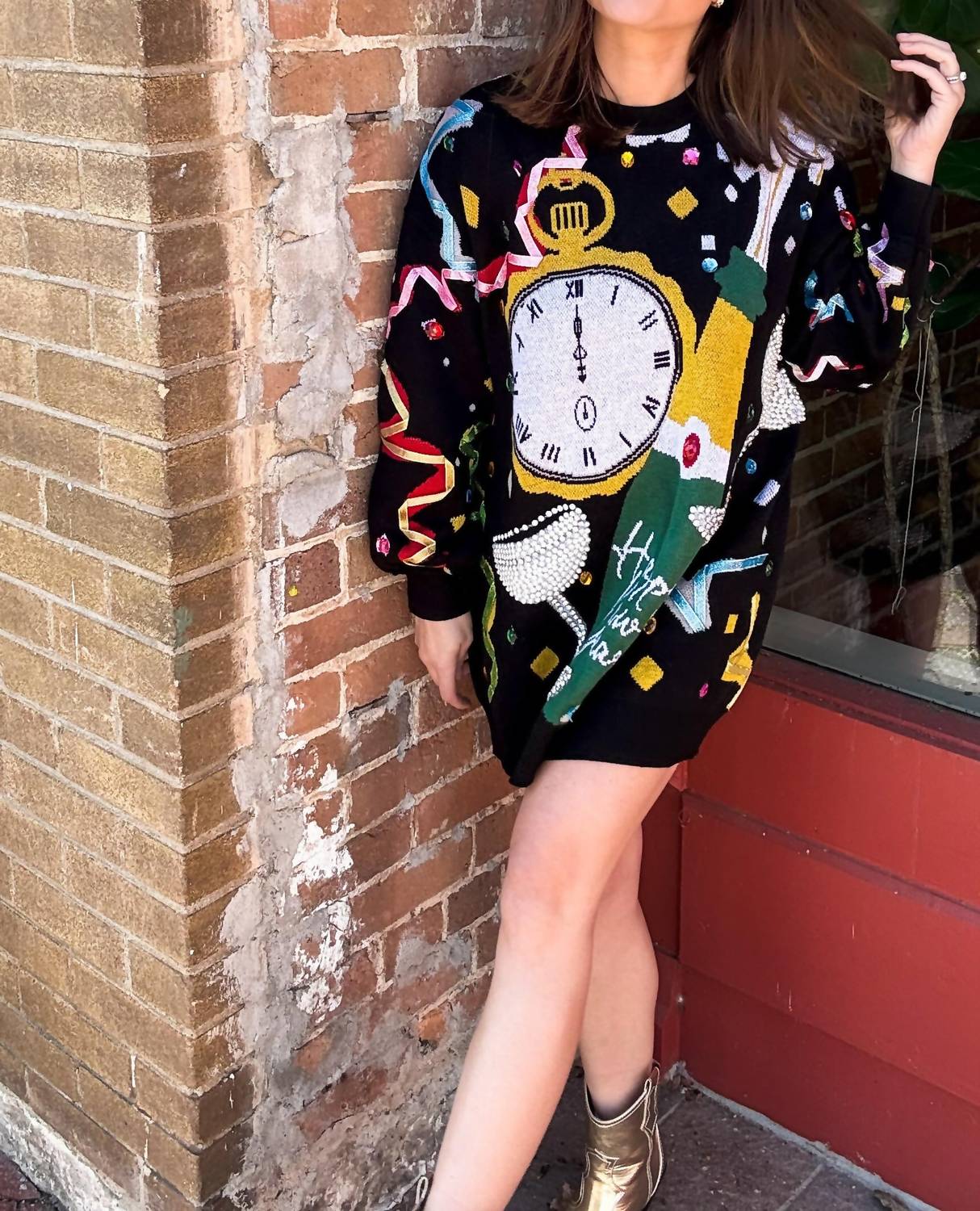 Queen Of Sparkles - Oversized Champagne Sweater Dress