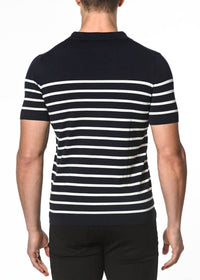 Postmarc - 3-button Striped Knit Polo Shirt