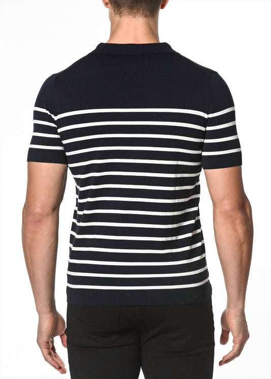 Postmarc - 3-button Striped Knit Polo Shirt